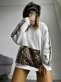 Has F24TP161 Women's Autumn And Winter New Leopard Splicing Drawstring Pocket Loose Casual Hooded