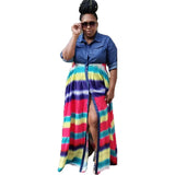 Spring Summer New Women's Dress Denim Woven Stripe Print