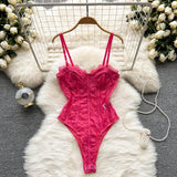 Women Solid Backless Bodysuits Fashion Korean Bodycon Strap Rompers 2022 Summer Streetwear Slim Lace Sexy