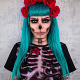 Toloer 022 Spot 2024 Halloween Women's Cosplay Party Dress Skull Print Short Sleeved Dress-Outfit