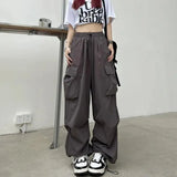 New Spring Drawstring Leg Casual Pants Women's Y2K American Street Loose Slim Straight Wide-Leg Pants Couple Tooling