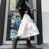 Black Gothic Midi Skirt Women Punk Goth High Waist Patchwork A-line Long Skirts Korean Style Casual Harajuku