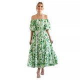 Summer New Bubble Sleeves Folded High-Waisted Dress Women Do Not Have
