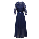 Toloer Dress Station Splicing Chiffon Dress Round Collar Lace Dress Evening Dress Women's