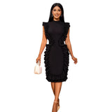 Collar Wooden Ear Small Crums Party Dress Fashion Women's Sleeveless Body-Free Banquet Dress Dress