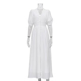 Toloer Wind 2024 New Elegant Dress Design Sense Bubble Sleeves Show Thin Temperament Slim Slit Skirt-Outfit
