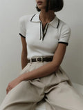 Short-Sleeved Collar Top 2025 Summer New Thread Tightness Temperament Knitted