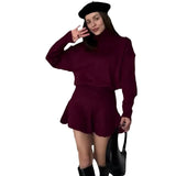 Solid Color Round Collar Loose Blouse Simple Dress Set In Autumn