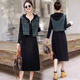 Toloer Vest With Black Hooded Dress Women's 2024 Summer New Casual Foreign Fashion Dress Two Sets-Outfit