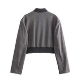 New Women's Loose Casual Long-Sleeved Striped Jacket Top High Waist Wide Leg Trousers