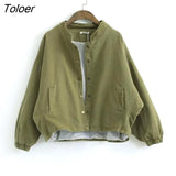 Spring New Women's Jacket Stand-up Collar Solid Color Copper Buckle Long Sleeve Short Tooling Art Coat Women Retro