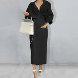 Toloer 2024 New Women's Wear Temperament Elegant Solid Color Long Sleeve Lapel Slim Dress