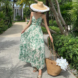 Toloer Photo Summer New Female French Print Sling Dress Show Thin Seaside Holiday