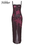 Lace Floral Print Strap Maxi Dress Wrapped Chest Women Elegant Sexy Backless Slim Ladies Midnight Clubwear Clothing-Outfit