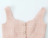 Tweed Pearl Button Sleeveless Tank Top And Mini Skirt Set-Outfit
