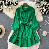 2022 Autumn New Lace Embroidery Dress Women Lantern Sleeves Dresses Female Vintage Party Beach Mini Short