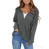 Toloer Women's Fall And Winter Fashion Solid Color Draw Rope Hat Solid Color Jacket Fashion Casual Cardigan Zipper Jacket-Outfit