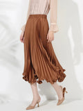 Satin Pleated Ruffles Midi Skirt-Outfit