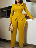 Fashion Women's Winter New Fashion Temperament Solid Color Long Sleeve T-Shirt Trousers African