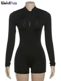 Peach Buttocks Rompers Women Zip Tight Fitness Stretch Solid Sporty Casual Long Sleeve Playsuits Workout Streetwear-Outfit
