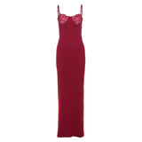 Women's 2024 Spring / Summer New French Temperament Lace Splicing Sling Dress Sexy Slim Dress Woman-Outfit
