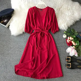 Spring New V Neck Summer Midi Long Dress Vestido De Festa Evening Party Bandage Women Casual Elegant High Waist