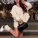 Fashion Bag Warm Aging V-Collar Knitted Sweater Women's 2024 Korean Version Of The New Small Vintage Blouse-Outfit