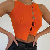 Winter Sexy Button Up Sleeveless Crop Knitted