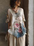 Shirt Dress Bohemian Holiday Dress Printed With Long-Sleeved
