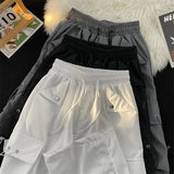Baggy Punk Cargo Pants Women Vintage Streetwear Pocket Drawstring Trousers BF High Waist Korean Joggers Wide Leg Pants-Outfit