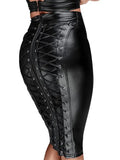 gothic faux leather wrap midi skirt with lacing and back