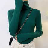 Women Pullover Turtleneck Sweater Autumn 2022 Long Sleeve Elastic Korean Simple Basic Jumper Pull Femme Solid Color Tops