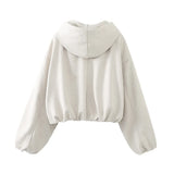 New Suede Texture Effect Short Hooded Jacket 3046833-Outfit