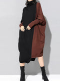 Hit Color Dresses For Women Turtleneck Long Sleeve Knitting Casual Minimalist Dress Female Autumn Clothing Fashion