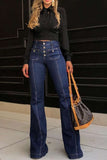 Spring And Summer Retro High-Waist Splicing Water Washing Denim Elastic Repair Trumpet Trousers