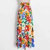 Floral Print Skirt High Waist Loose Patchwork Diamond Sashes Colorblock A Line Long Skirts Female 2021 Autumn