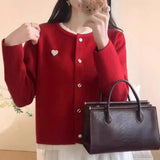 Winter New Style Chic Love Knitting Sweater Female Korean Department Wood Ear Design Fashionable Joker Show Thin Knit Cardigan-Outfit