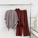 Version Of Chic Fashion Set Women's Long-Sleeved Knitted Top Coat + High-Rise Display Thin Leg Straight Trousers Three-Piece