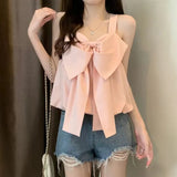 Bow Camis Women Summer Fashion Solid Ruffles Casual Crop Tops Female Korean Chic Sleeveless Holiday All-match Tanks New-Outfit