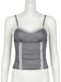 Sweet Patchwork Lace Trim Camis Top Sexy Slim Slash Neck Sleeveless Tank Tops Women 2024 Summer Fashion Streetwear Lady-Outfit