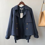 Aachoae Solid Batwing Long Sleeve Trench Coat Double Breasted Retro Trench Female Asymmetrical Hem Chic Coat Autumn Spring