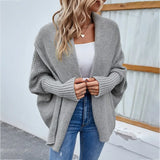 Scarf Collar Knitted Cardigan Sweater Women Coats Winter 2022 Bat Long Sleeve Elegant Loose Casual Long Knit Tops