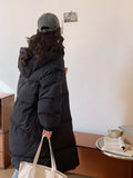 Long Big Quilt Down Jacket Female 2024 Winter Fashion Solid Color Loose And Thick White Duck Velvet Lovers Over The Knee Coat-Outfit