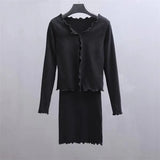 New Autumn Agaric V-Collar Stretch Slim Dress + Long-Sleeved Cardigan T-Shirt Two Sets Of Women-Outfit