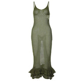 Women's Wear 2024 Summer New Fashion Personality Sling Open Back Wood Ear Knit Slim Long Skirt-Outfit