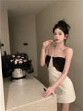 Summer Sexy Dress Woman French Style Spaghetti Strap Chain Halter Off Shoulder Patchwork Slim Elegant Dresses Mini Party-Outfit