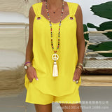 Women's New Solid Color Vertical Collar Sleeveless Casual Suit LZR14529K Series-Outfit