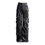 Toloer 2024 New Fashion Design Sense Splicing Pocket Decorative Design Sense High Waist Velvet Pants Straight Tube Cargo Pants-Outfit