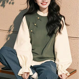 Spring And Autumn New Loose Gas Coat Ankola Red College Wind Splicing Fake Two Knitted Shirt