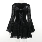 Summer New Fashion Temperament Elegant Slim Long Dress Retro Dark Flocking Large-Sleeved Dress Woman-Outfit